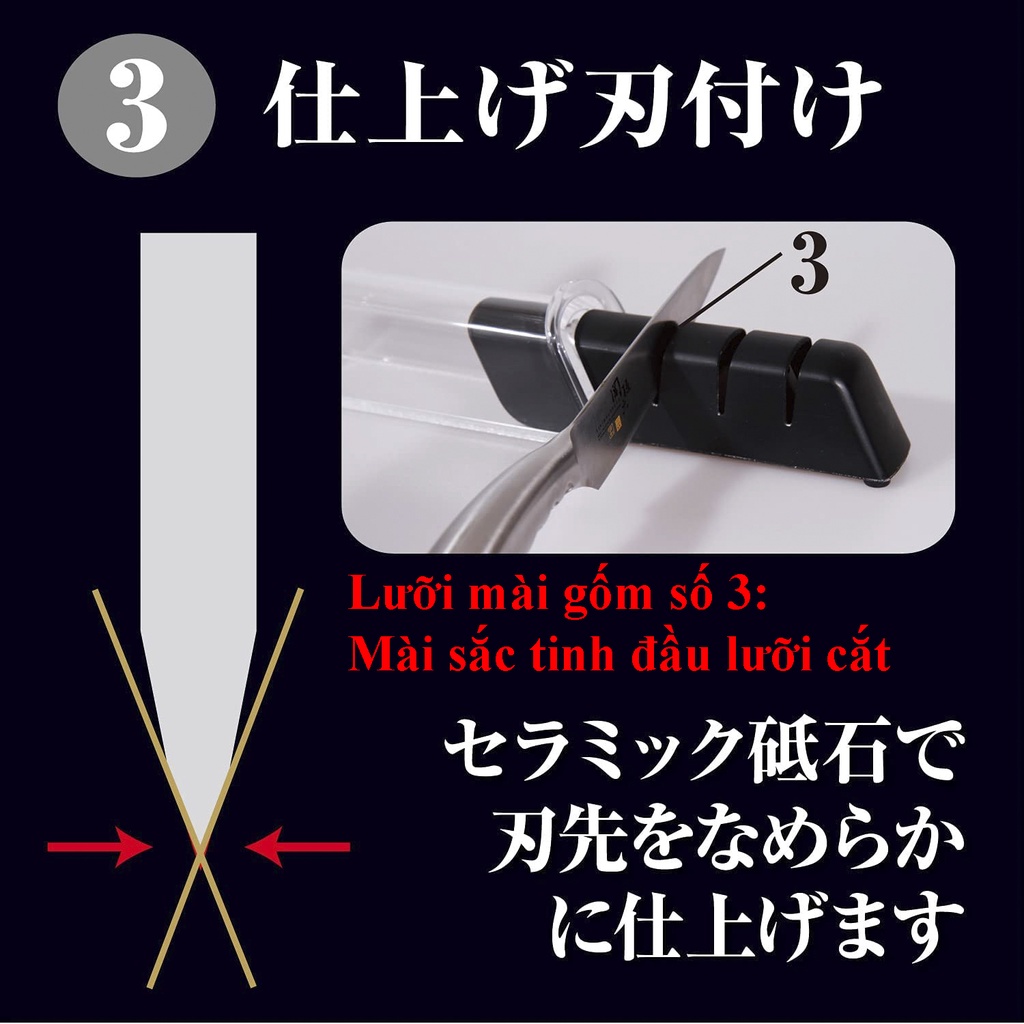 Dụng cụ mài dao 3 rãnh cao cấp bằng đá mài kim cương KAI Sekimagoroku Nhật Bản