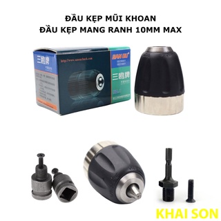 Đầu kẹp mũi khoan, đầu cặp mang ranh 10mm loại xịn kèm đầu nối cho máy khoan, máy siết bulong