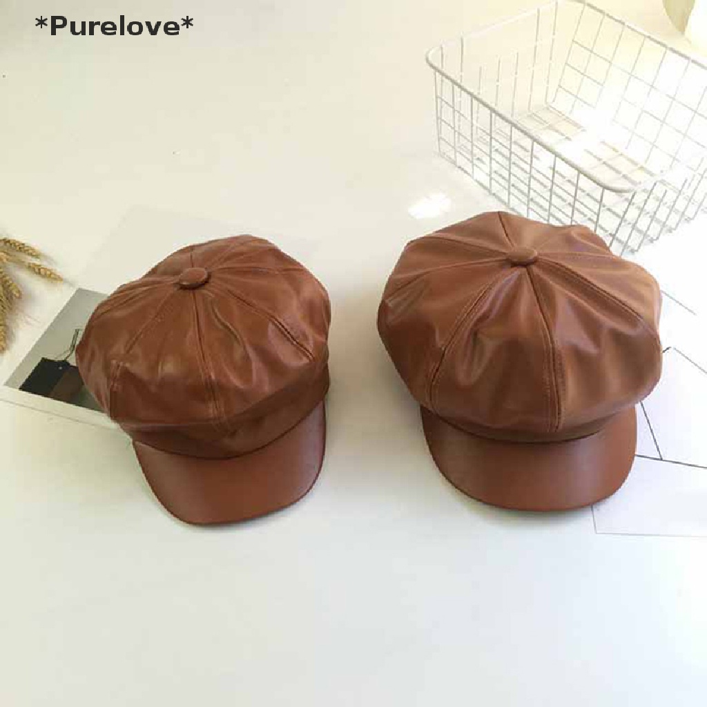 Mũ Lưỡi Trai Bằng Da PU Màu Trơn Phong Cách Vintage Thời Trang Cho Nữ