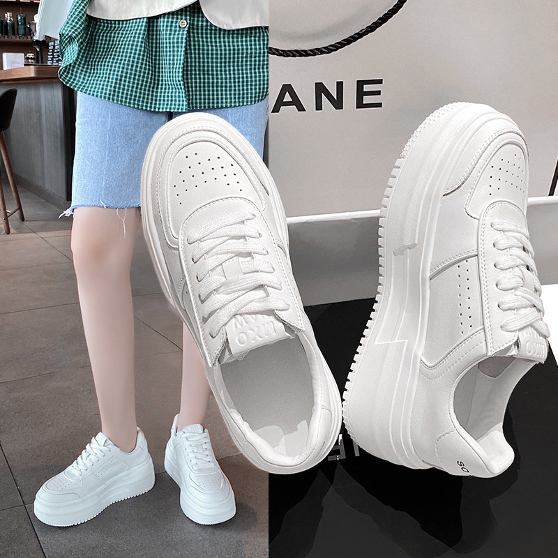 Giày Thể Thao Nữ Độn Đế Trắng Full Trắng Thông Hơi Siêu Đẹp