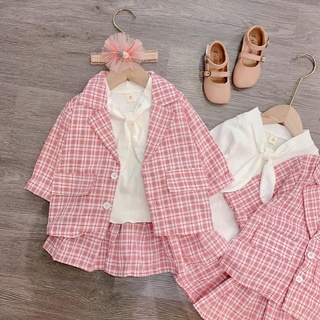 Bộ vest hồng 3 món siêu cưng bé gái