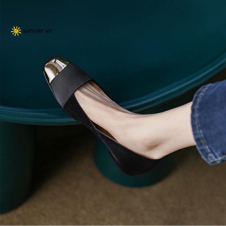 Giày Bệt Mũi Vuông Phối Khóa Kim Loại Thời Trang Mùa Hè 2022 Mới Cho Nữ