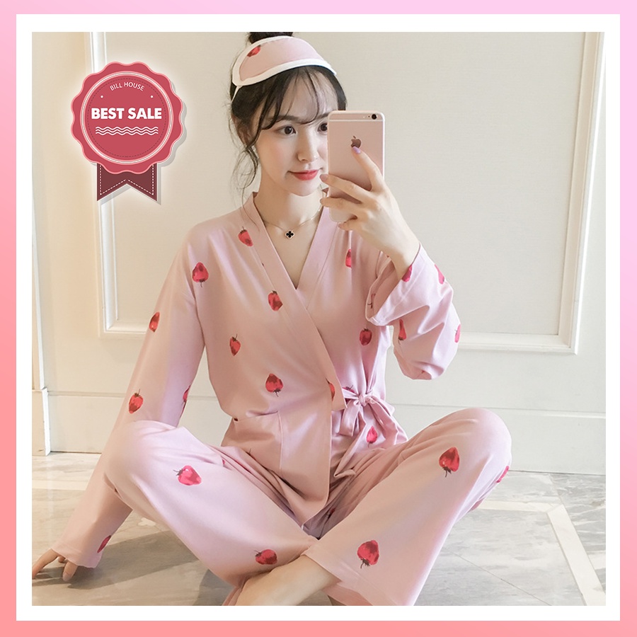 Bộ kimono tay dài quần dài cực xinh chất cotton mềm mịn tặng kèm bịt mắt TD10