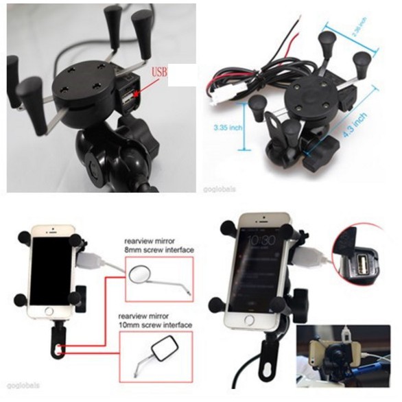 kẹp điện thoại gắn xe máy loại có dây sạc cắm acquy xe máy | BigBuy360 - bigbuy360.vn