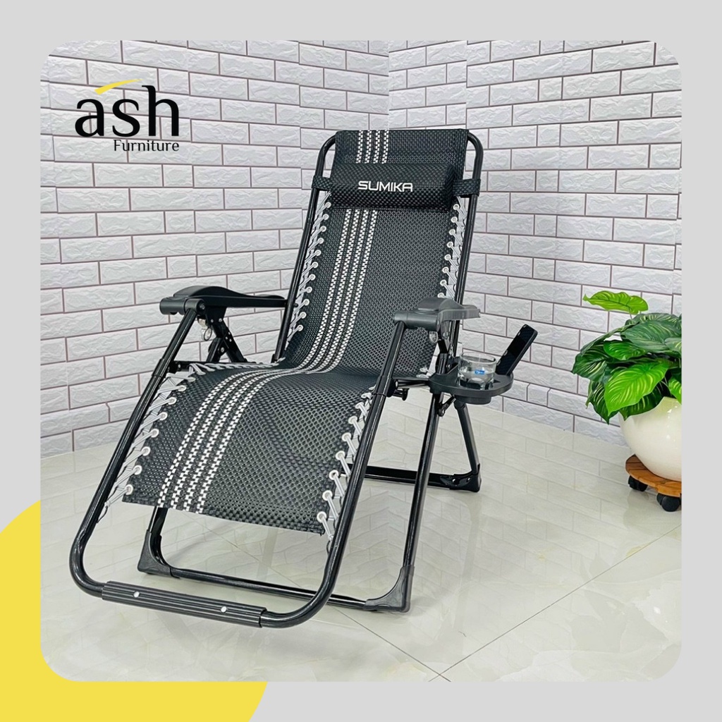 Ghế xếp thư giãn Sumika 179B - Vải lưới đan Textilene + khung ghế bằng thép + Tặng kèm khay để ly