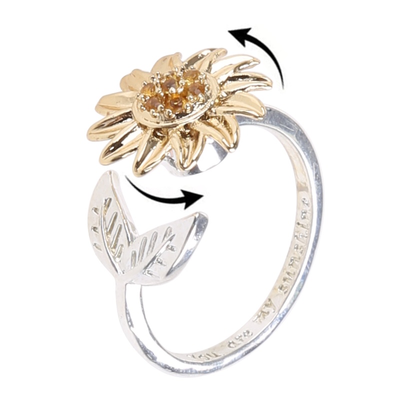 Nhẫn Xoay Hình Hoa Hướng Dương Màu Bạc Sáng Tạo Thời Trang Có Thể Điều Chỉnh Cho Nữ