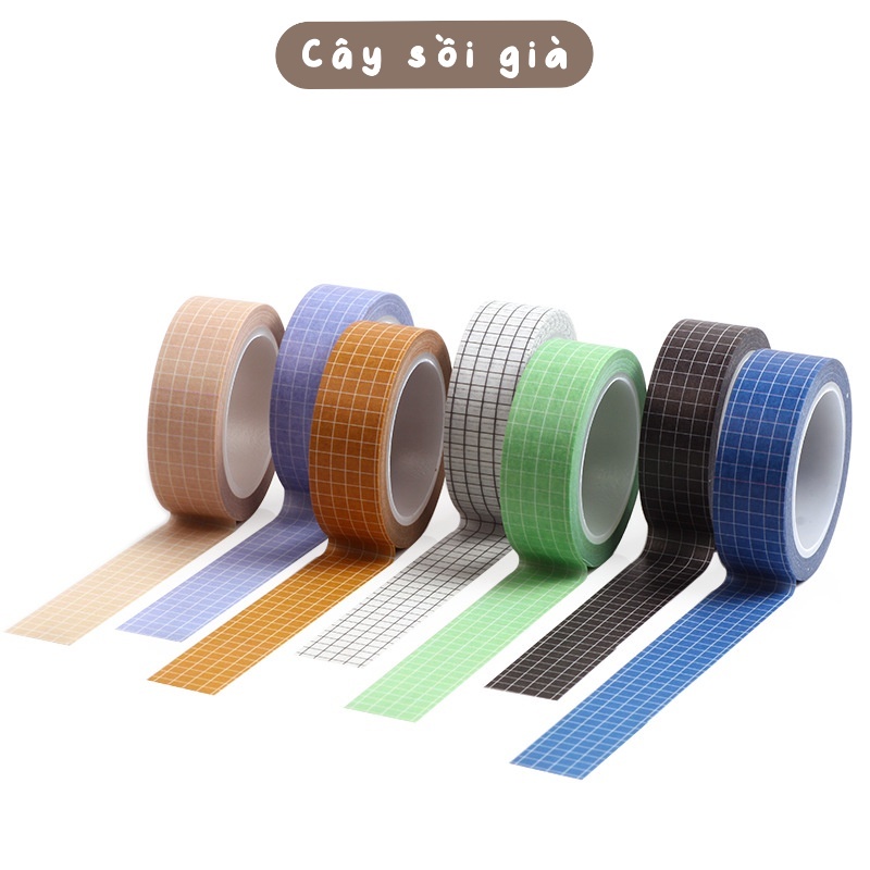S11 - Cuộn 10m băng dán washi tape caro trang trí sổ bullet journal, junk journal - Cây Sồi Già