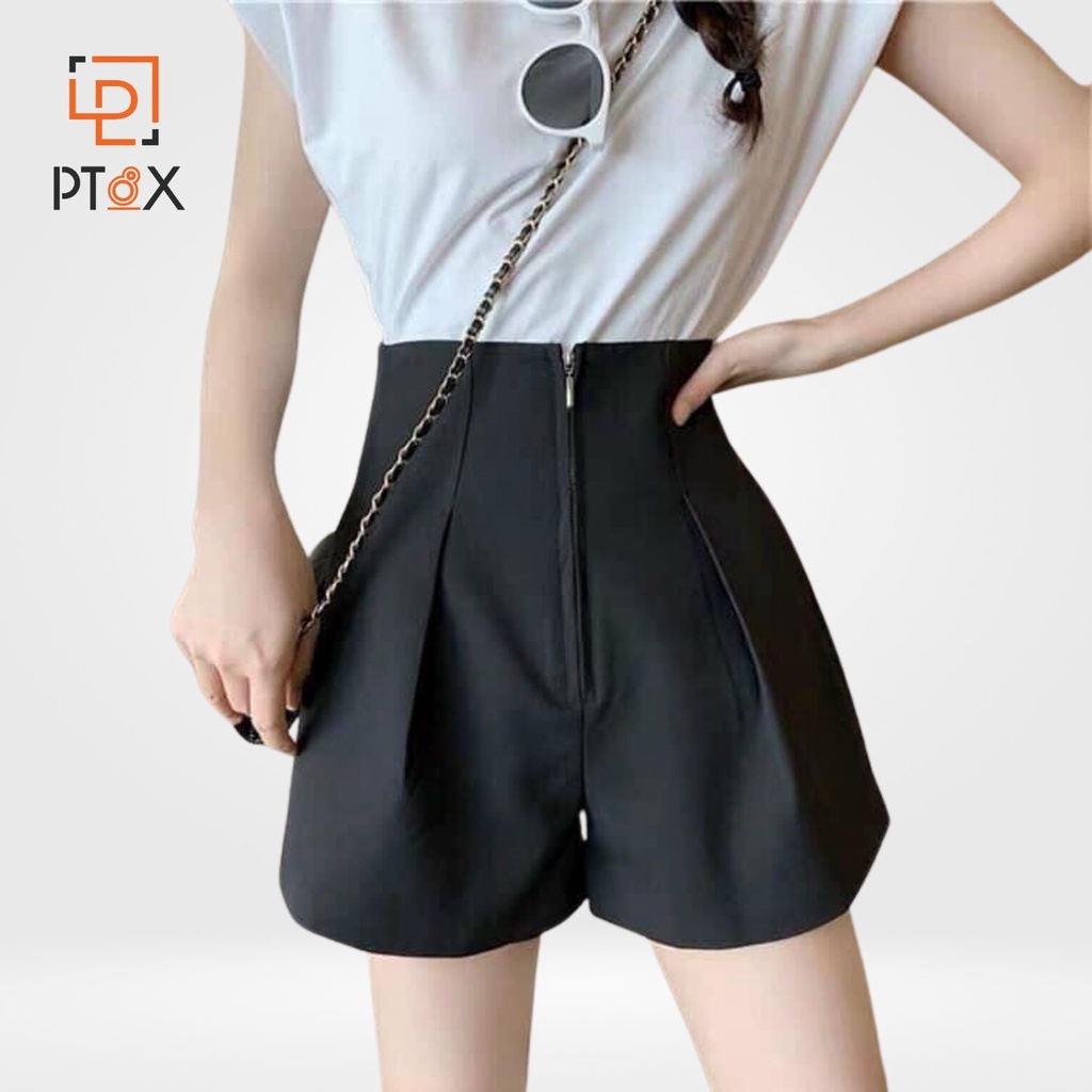 Quần short nữ cạp liền cao quần đùi nữ khóa kim loại chất tuyết mưa đẹp thời trang, quà tặng chun buộc tóc | BigBuy360 - bigbuy360.vn