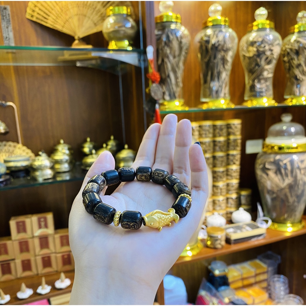 Vòng Trầm Hương Sánh Chìm mix Charm Bạc- vòng tay gỗ tự nhiên nam, nữ