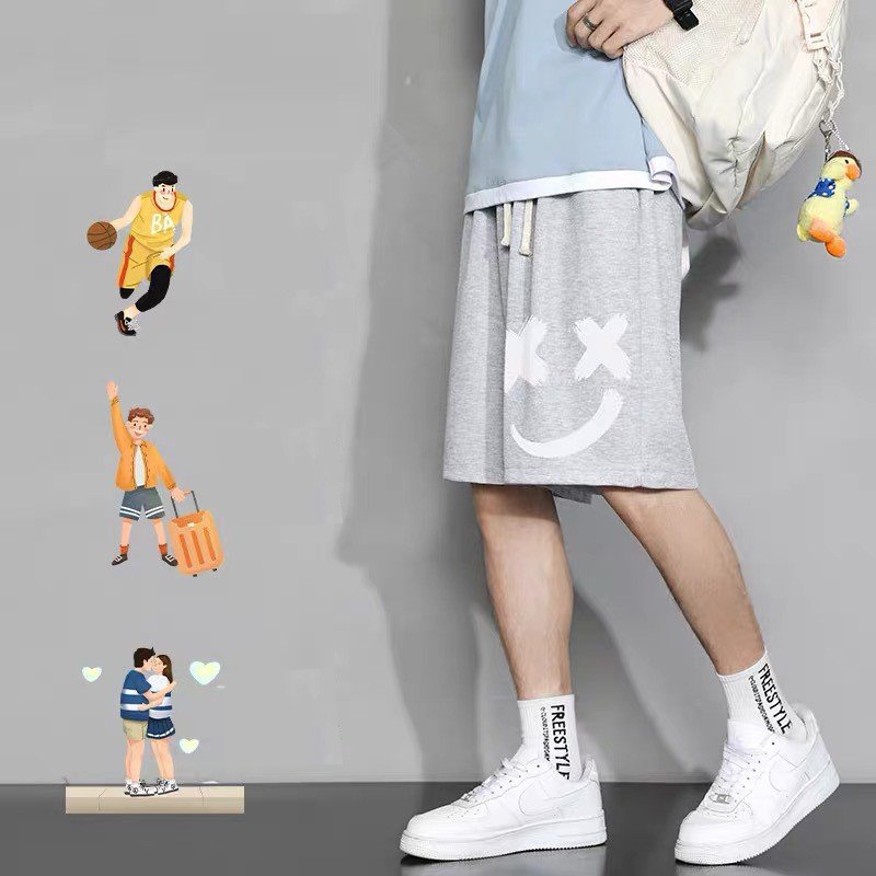 Quần sooc nữ, quần đùi thể thao mặt cười hot trend 2022 dành cho cả nam và nữ có 2 màu đen xám