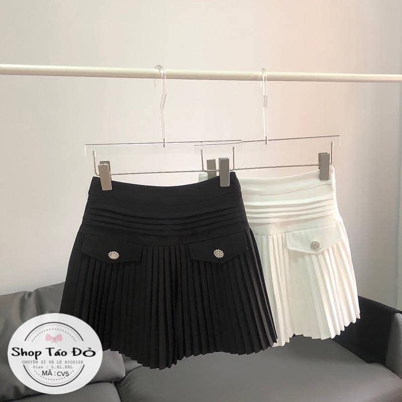 (TÁO ĐỎ BIGSIZE 55-90KG) Chân Váy Nữ Đính Nút Xếp Li Thời Trang Thanh Lịch CV5 ( ảnh thật shop chụp 100%) 🍎🍎🍎