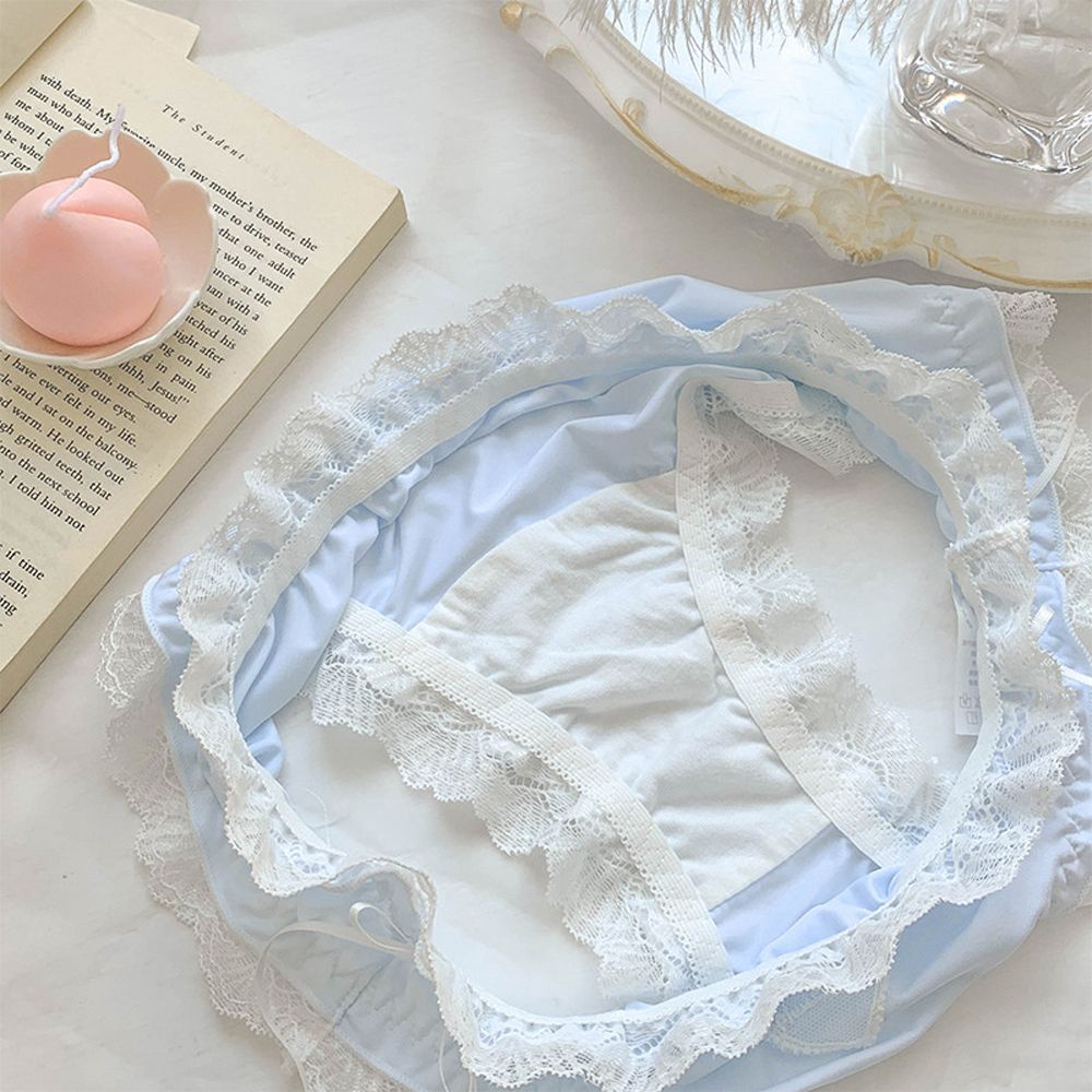 Quần lót cotton lưng thấp phối ren thoáng khí màu sắc ngọt ngào phong cách Nhật Bản dành cho phái nữ