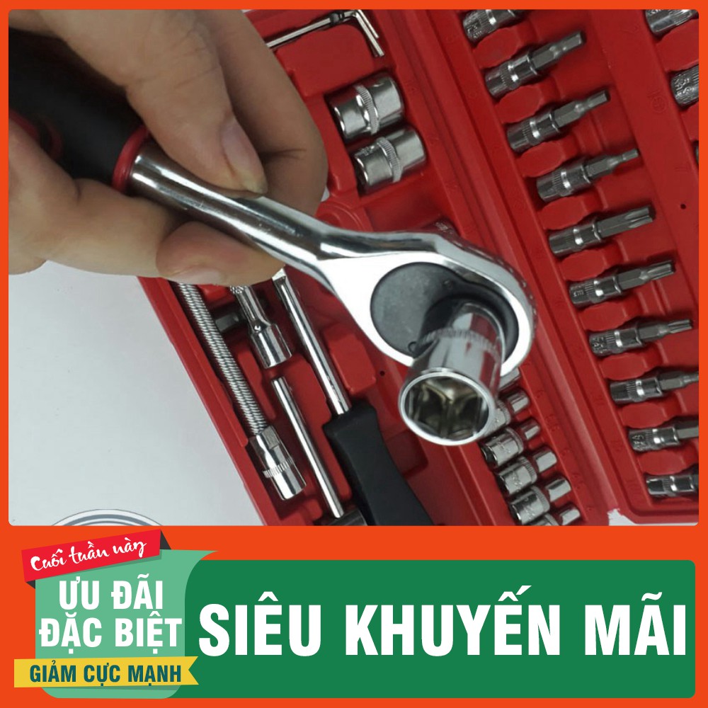 HÀNG CHÍNH HẪNG Bộ Dụng Cụ Sửa Chữa Đa Năng 46 Chi Tiết - Bộ Khẩu sữa chữa ô tô, xe máy - Bộ 46 Chi 