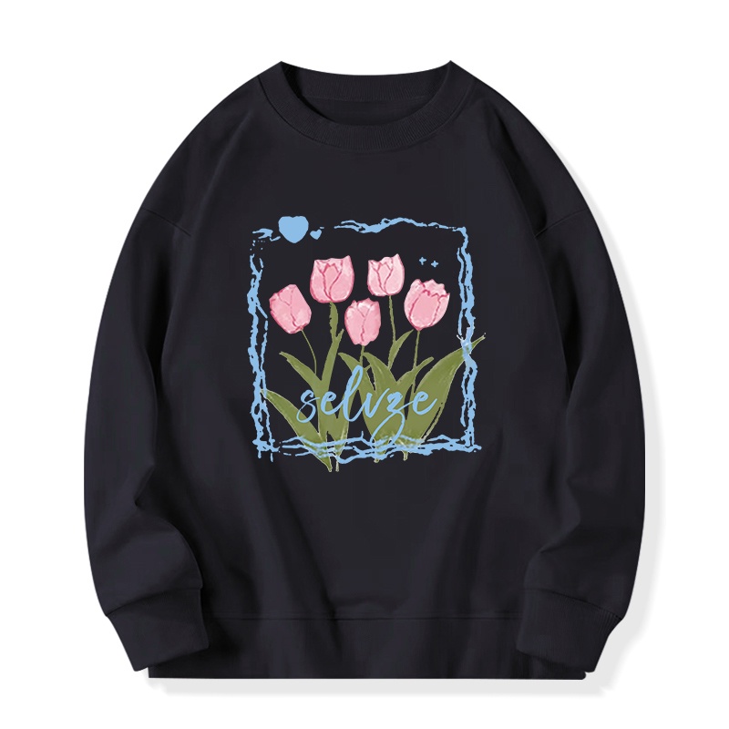 Áo sweater SELVZE tay dài không mũ in họa tiết phong cách Mỹ cổ điển thời trang cho nữ