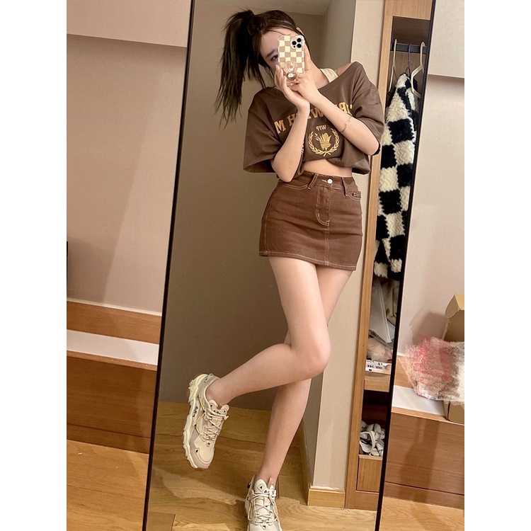 Porozi  Áo kiểu croptop tay ngắn in họa tiết phong cách Hàn Quốc vintage thời trang dành cho nữ