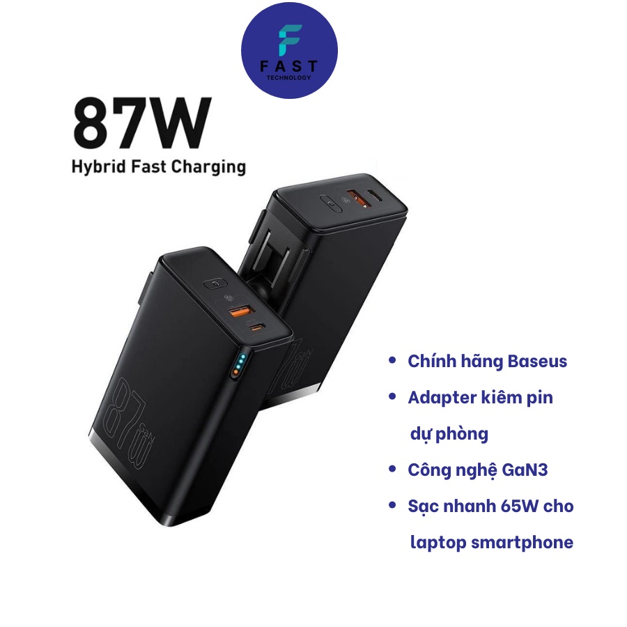 Sạc nhanh kiêm pin sạc dự phòng Baseus 87w cho laptop smartphone