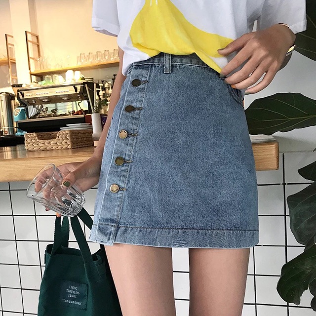 [ order ] chân váy nút lệch có size bigsize / chân váy chữ A jean / chân váy bò lớn