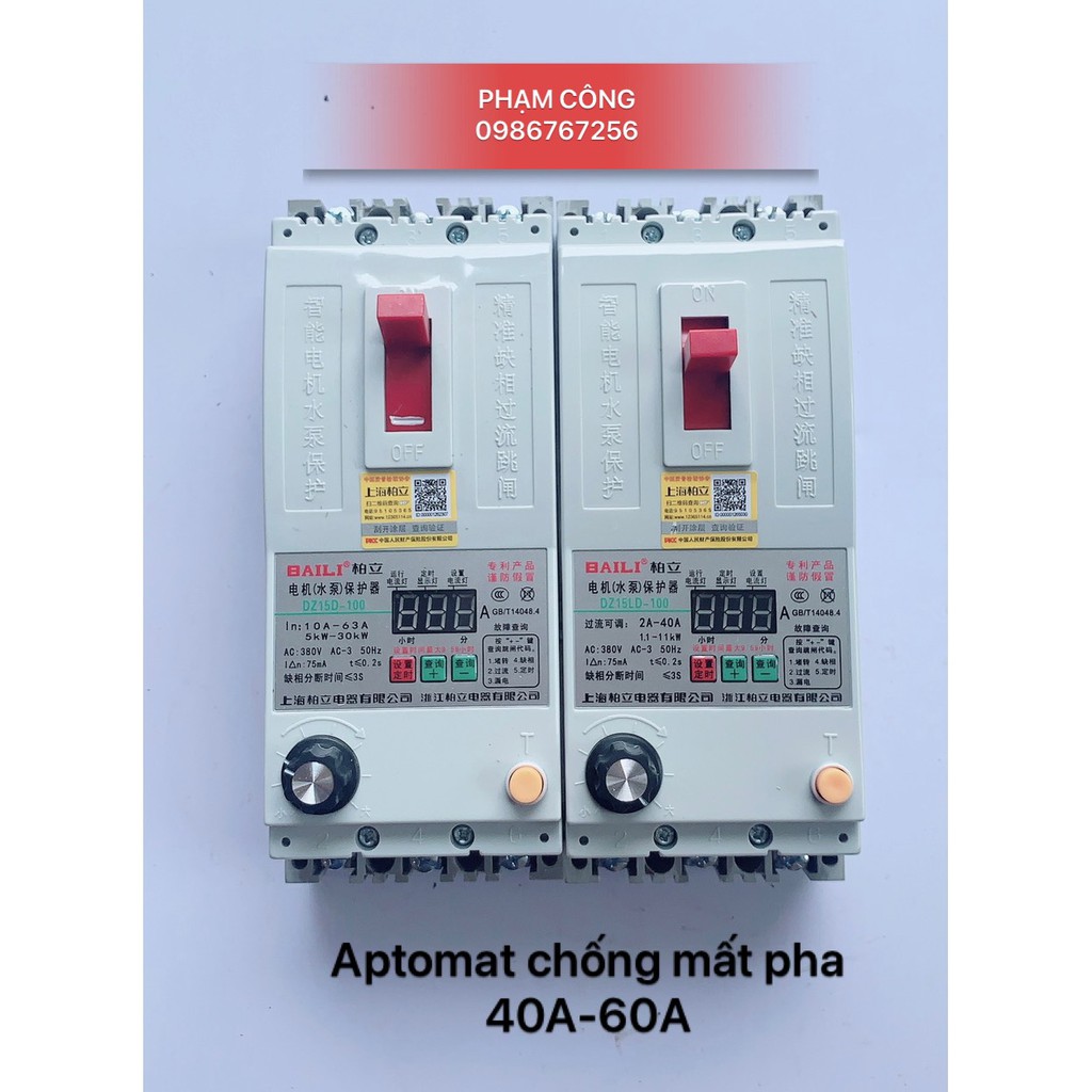 Attomat bảo vệ mất pha 2 đầu.chống rò. hẹn giờ tắt.chống chập cháy.quá tải baili
