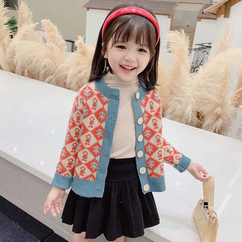 Áo khoác len cardigan đỏ phối viền xanh cho bé trai &amp; bé gái (Cao 90-150cm, nặng 11-41kg) N00916