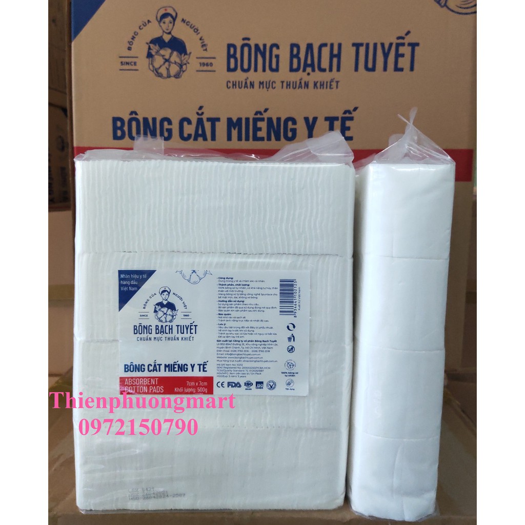 Bông Y Tế Cắt Miếng Sẵn gói 500gr - Hàng chính hãng Bông Bạch Tuyết