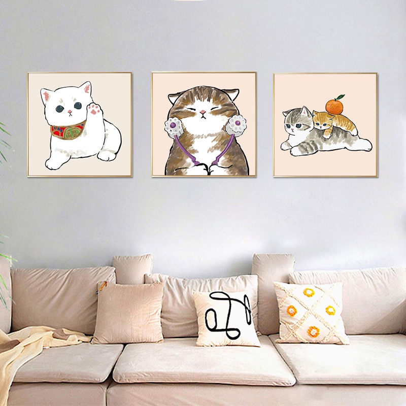 Tranh Canvas Treo Tường Trang Trí Nội Thất Hình Mèo Dễ Thương