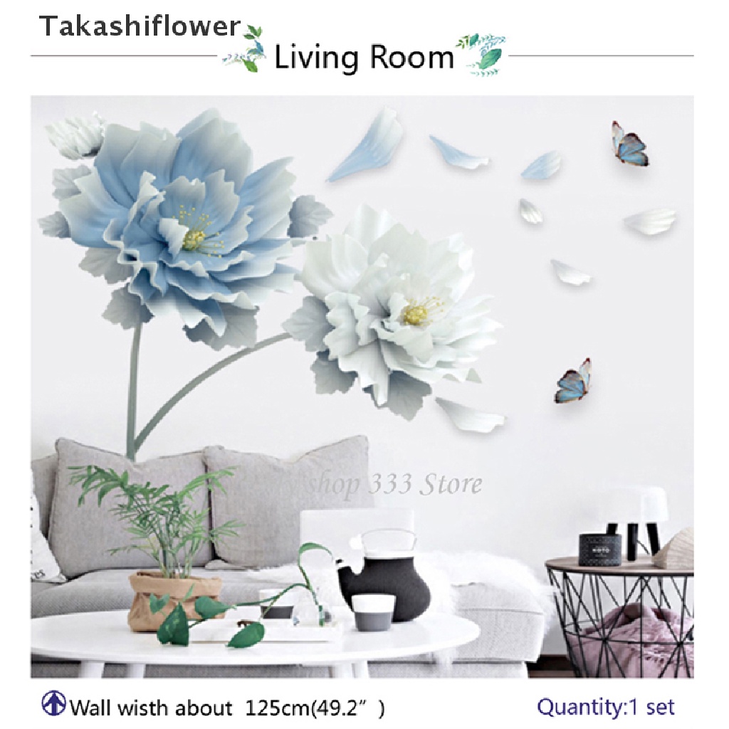 Sticker Dán Tường Họa Tiết 3D Hình Con Bướm Màu Trắng Và Xanh Dương