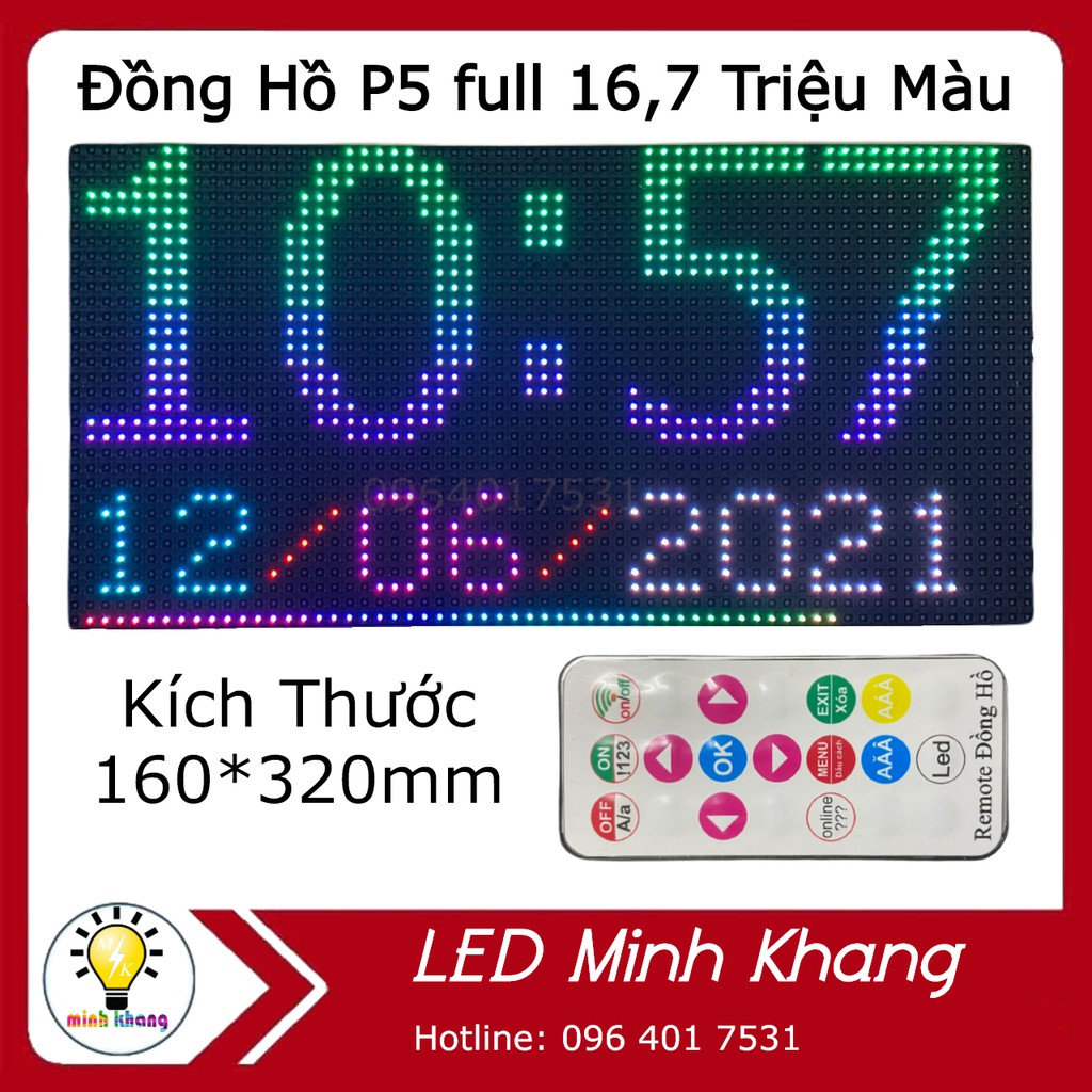 Combo Đồng Hồ LED P5 full 16,7 triệu màu [ Free Nguồn] Đủ bộ