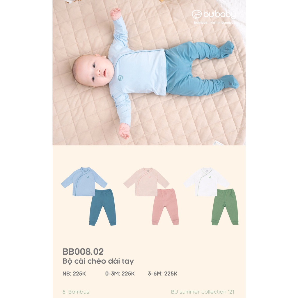 [CHÍNH HÃNG] Bộ dài tay cài chéo Bambus Signature BBB110808 sơ sinh Bu