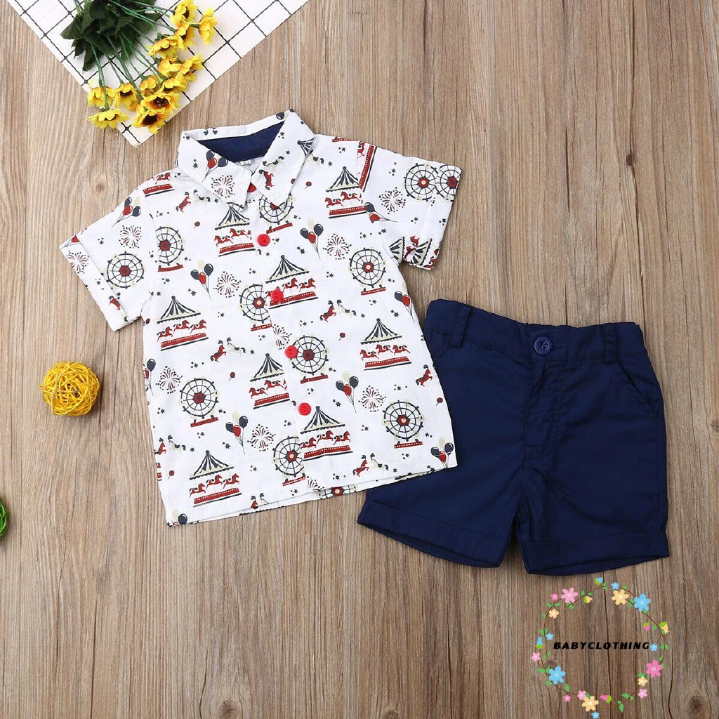 Set áo thun ngắn tay + quần short in họa tiết phong cách hoạt hình dành cho các bé trai
