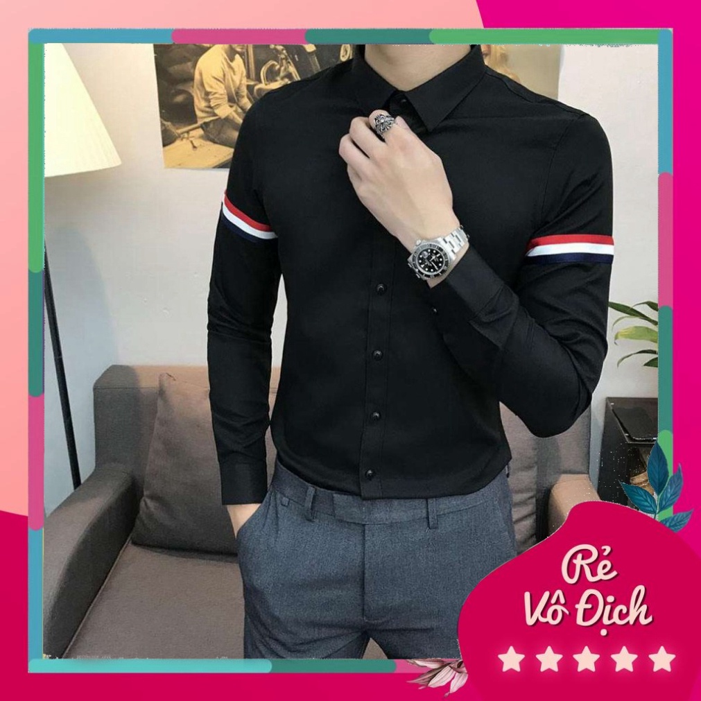 Sơ mi nam dài tay phối viền quốc dân vải lụa co giãn nhẹ chất vải không nhăn chống phai xù