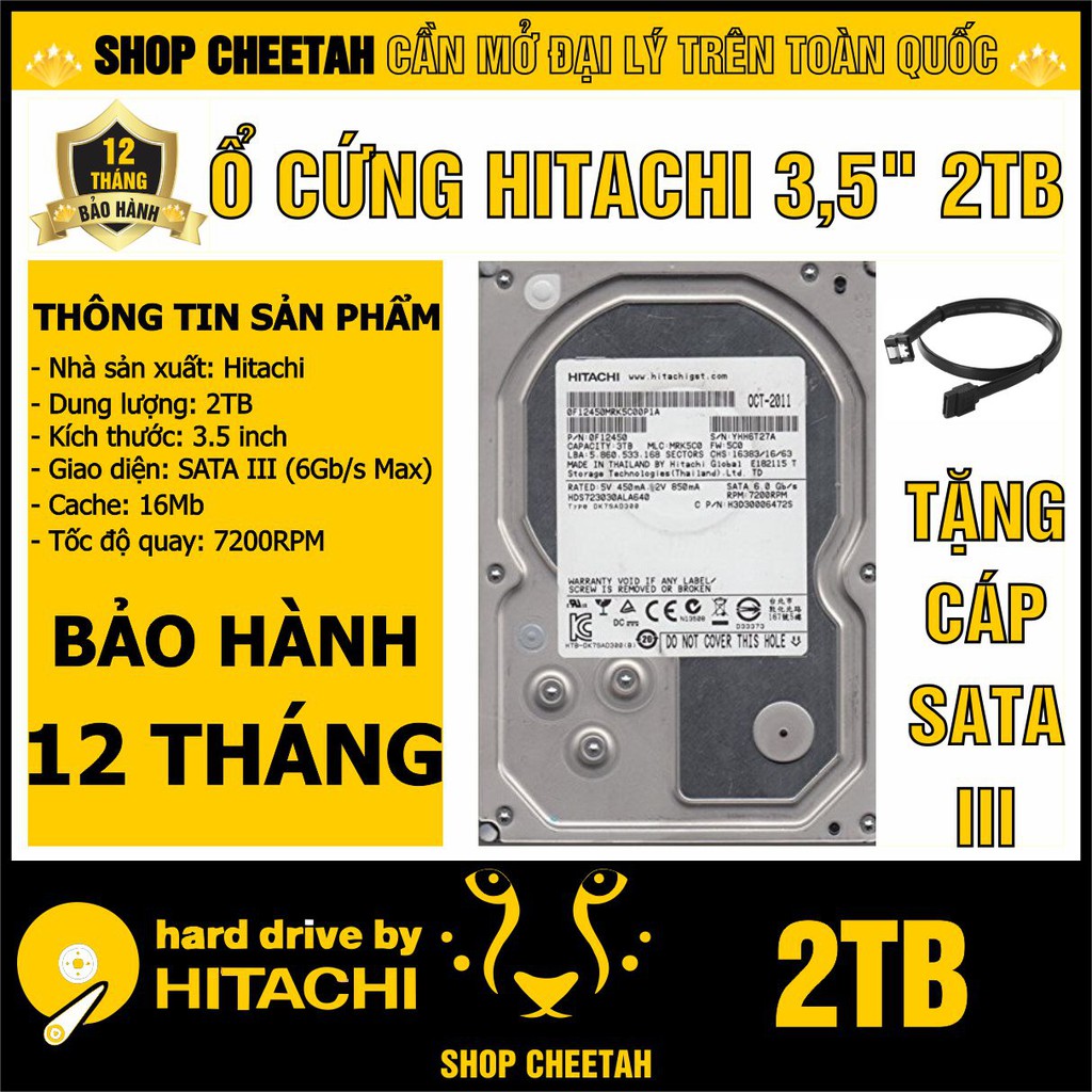 Ổ cứng Hitachi 2TB – Ổ cứng HDD 3,5” cho PC – Chính Hãng – Bảo hành 12 tháng 1 đổi 1 – Tháo máy đồng bộ mới 99%