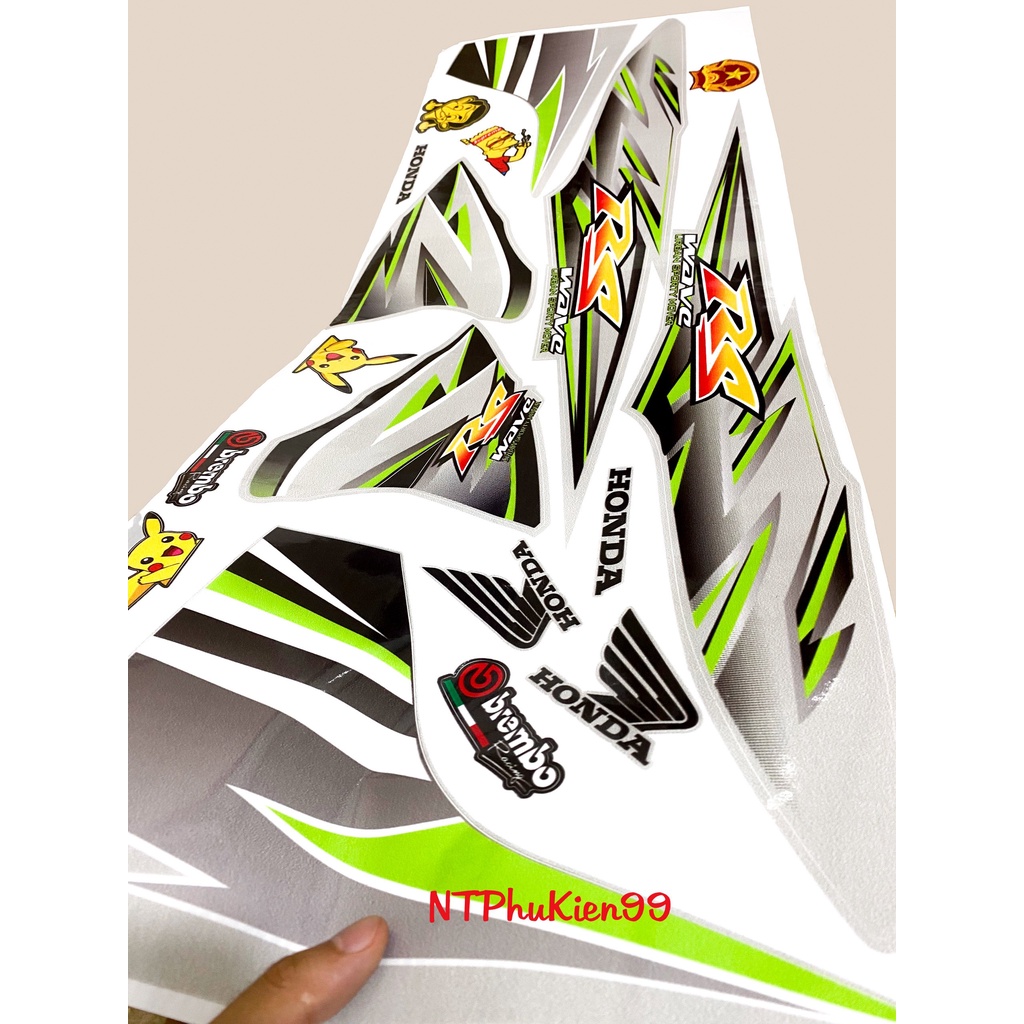 Tem rời Wave Alpha 50cc-100cc-110cc MẪU RS Màu Xanh Lá.3 Lớp Siêu Đẹp