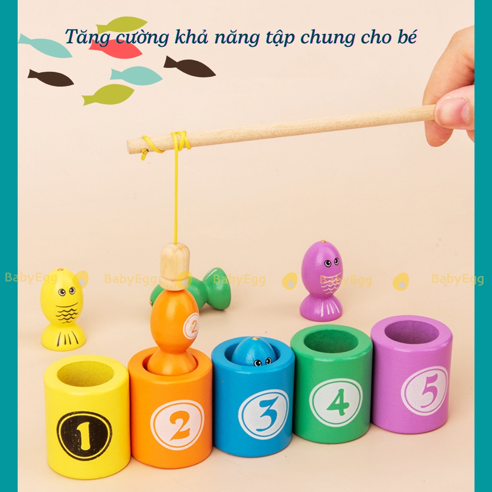 ĐỒ CHƠI GIÁO DỤC Câu cá gỗ montessori cho bé trai bé gái 2 3 4 tuổi trẻ em gắp bi cá rèn luyện kỹ năng khéo léo babyegg