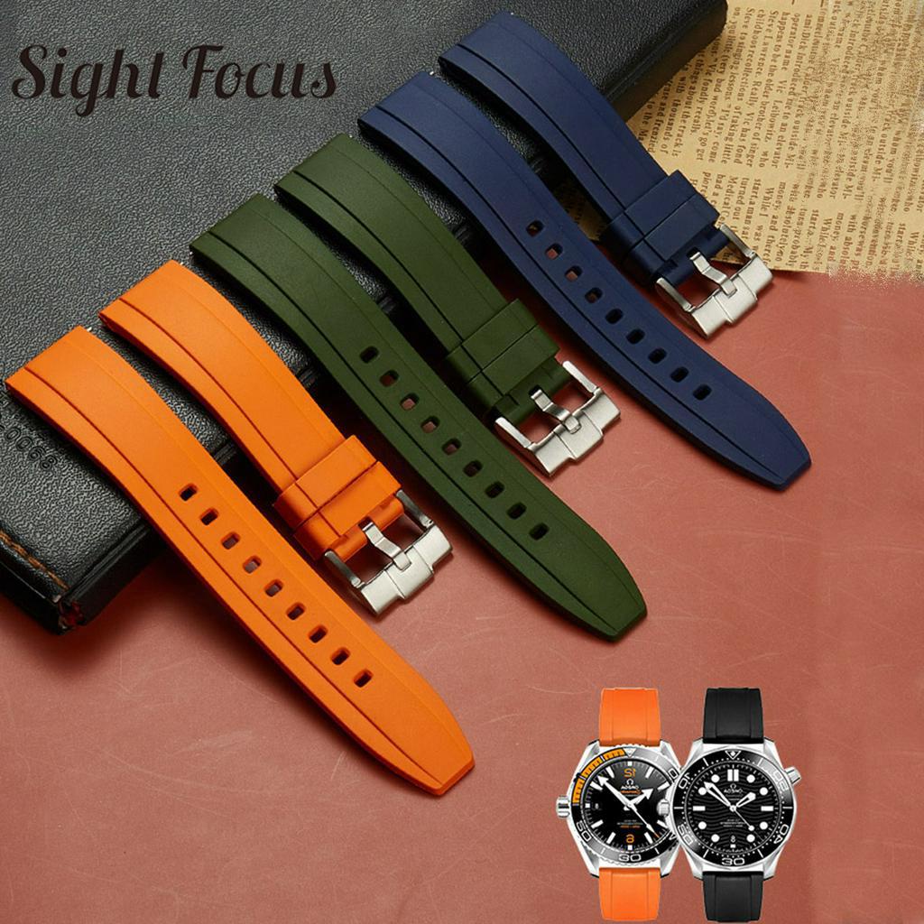 Fluororubber FKM Rubber Quick Release Pins Watch Bands for Omega De Ville Speedmaster Watch Strap 19