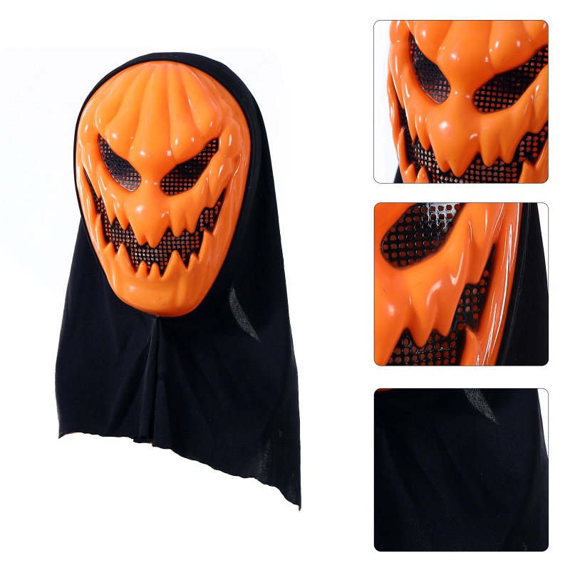 Youyo Mặt Nạ Hóa Trang Halloween Hình Bí Ngô Ác Quỷ Màu Cam Kèm Khăn Turban Cho Tiệc Kinh Dị