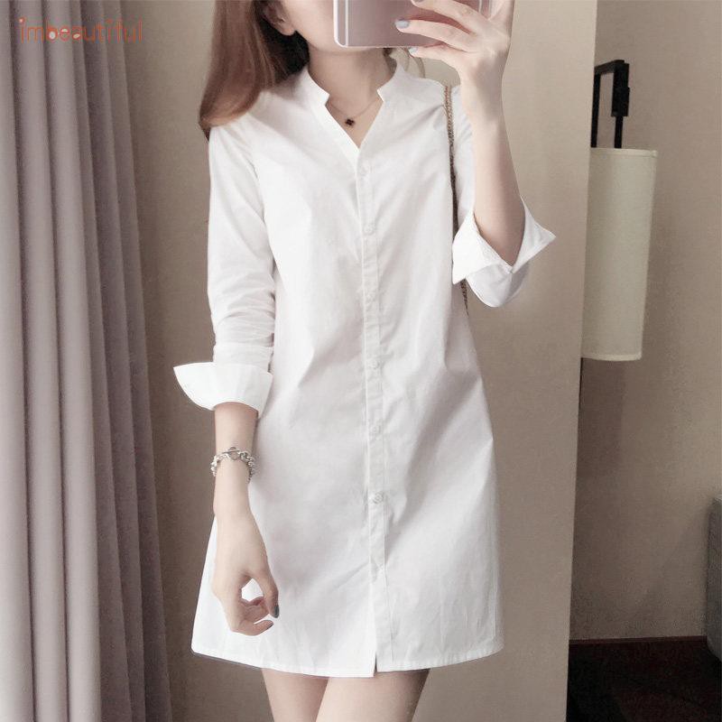 POLYESTER Đầm Công Sở Form Rộng Tay 3 / 4 Size S-2Xl V 3 / 4