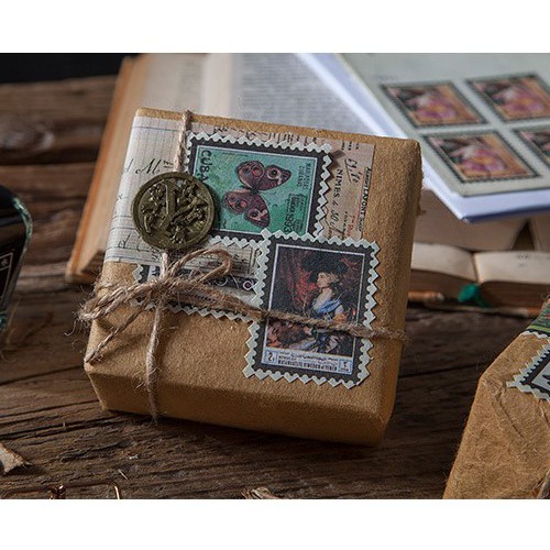 Bộ phong bì 40 tem Vintage Cổ điển trang trí - Nhãn hình tem làm bullet journal, album