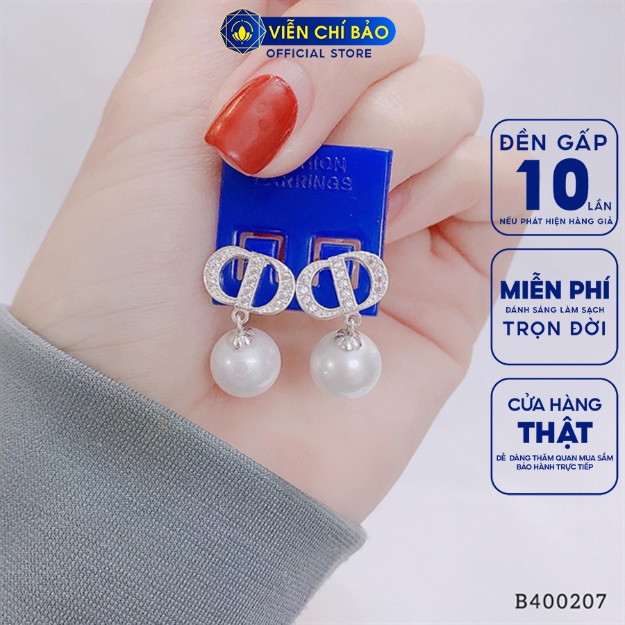 Bông tai bạc nữ hạt châu đính đá chất liệu bạc S925 thời trang phụ kiện trang sức nữ Viễn Chí Bảo B400207