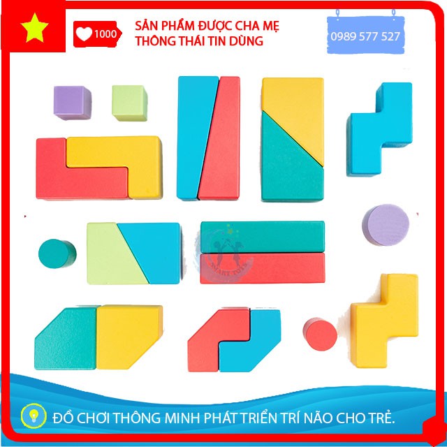 [Sáng Tạo Tư Duy] Tangram Xếp Hình Từ Các Khối Gỗ Nhiều Màu Sắc