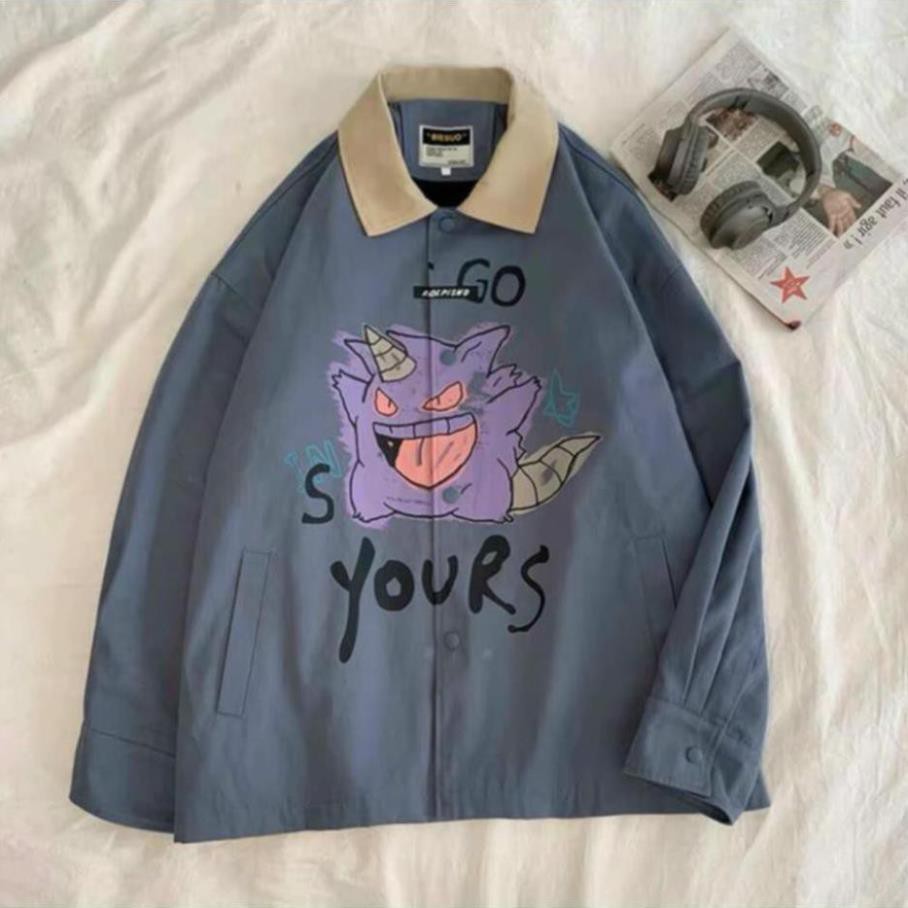 Áo khoác sơ mi có cổ Sticker Go Yours, áo sơ mi kaki nam nữ cúc bấm cổ bẻ độc lạ hàng đủ size