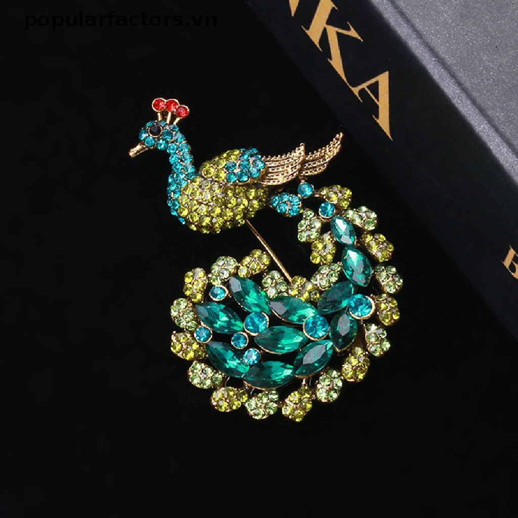 [Phổ Biến] Ghim Cài Áo Hình Chim Công Đính Đá Xanh Lá Cây Lấp Lánh Thời Trang [VN]