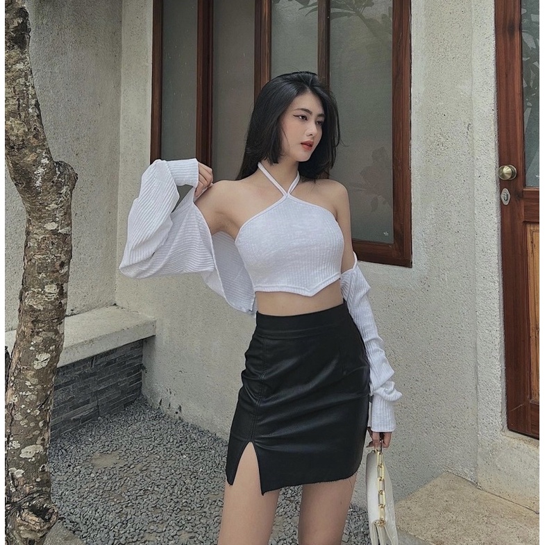 SET ÁO YẾM KÈM KHOÁC RỜI TAY DÀI ❤️ BOW CROPTOP