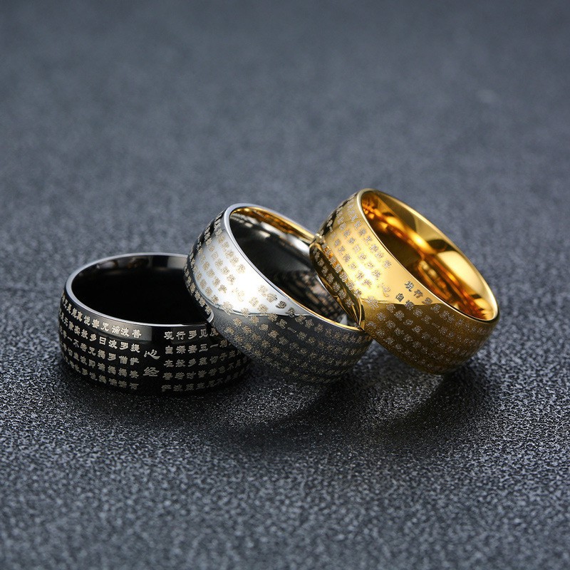 Nhẫn thép titan đơn giản cho nam và nữ-phong cách Phật giáo