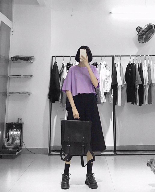 Áo Croptop crt trơn cổ tròn basic