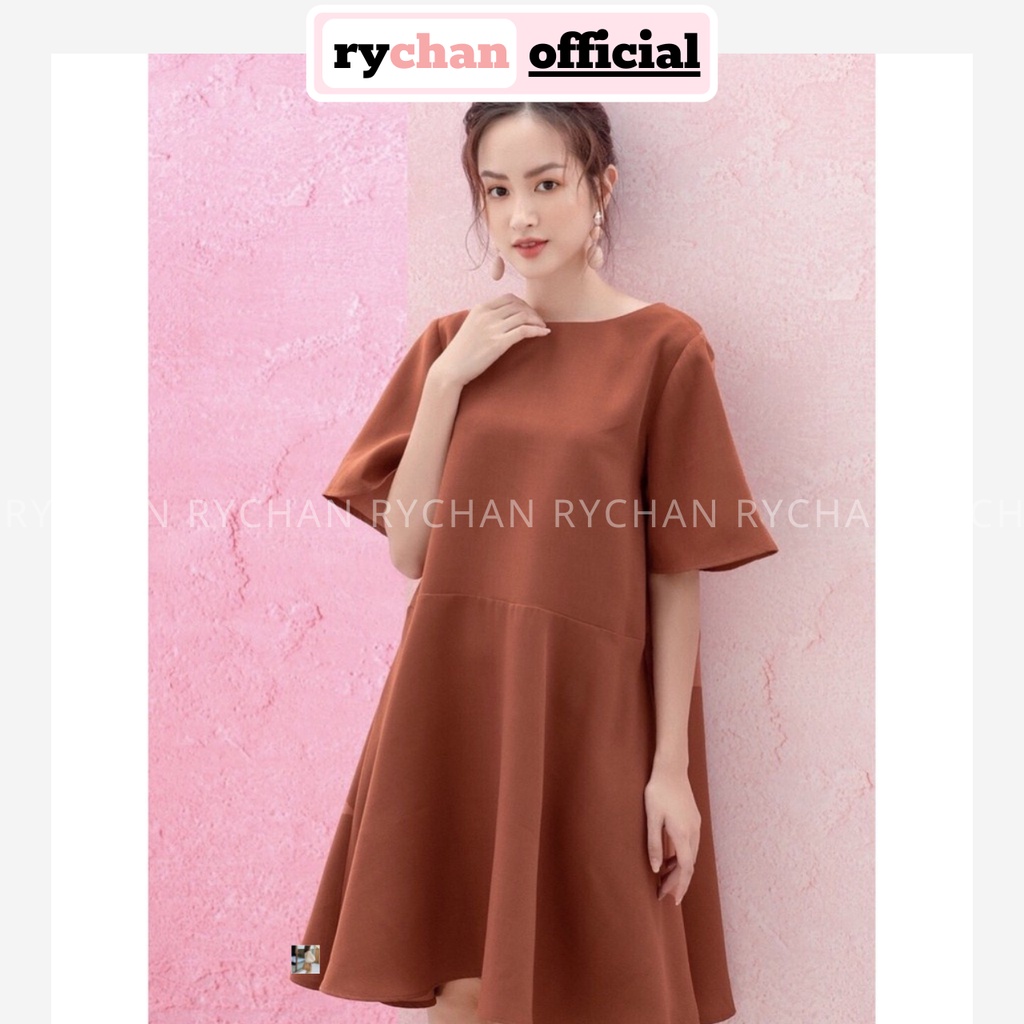 Đầm Xoè Cam Đất Nút Sau - DX071