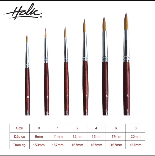 [CÓ SẴN] Cọ tròn/ cọ tỉa Nabii Holic size 0/1/2/4/6/8 giá hạt dẻ