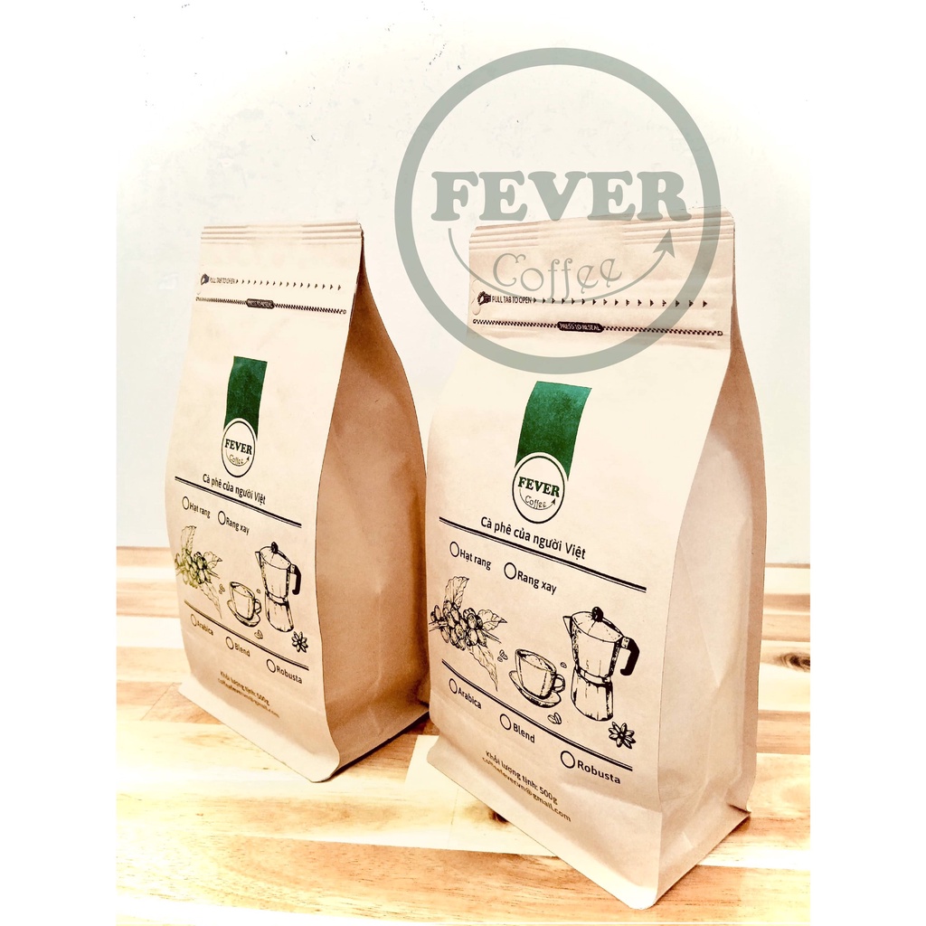 Cà phê nguyên chất Robusta FEVER_COFFEE rang xay nguyên chất 100% túi 500g dùng cho pha máy