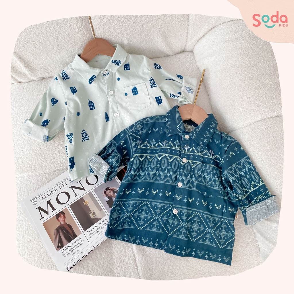 (Hàng thiết kế) Áo sơ mi họa tiết phối cho bé