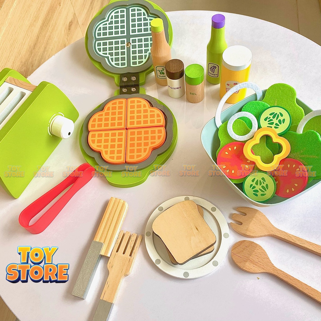 Bộ đồ chơi nấu ăn nhà bếp nướng bánh mì, pha cà phê bằng gỗ cho bé toystore FUDAER