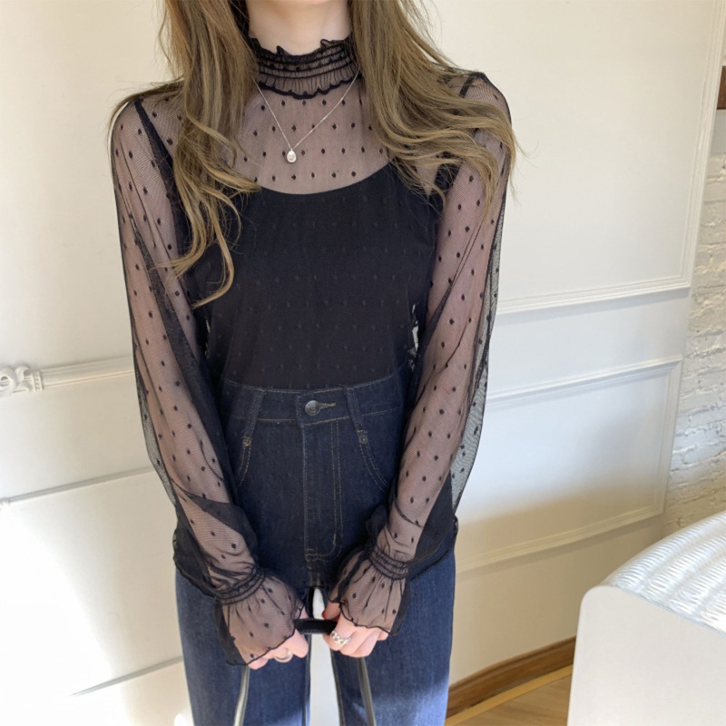 Brroa Áo Ren Xuyên Thấu Tay Dài Cổ Lọ Thanh Lịch Cho Nữ